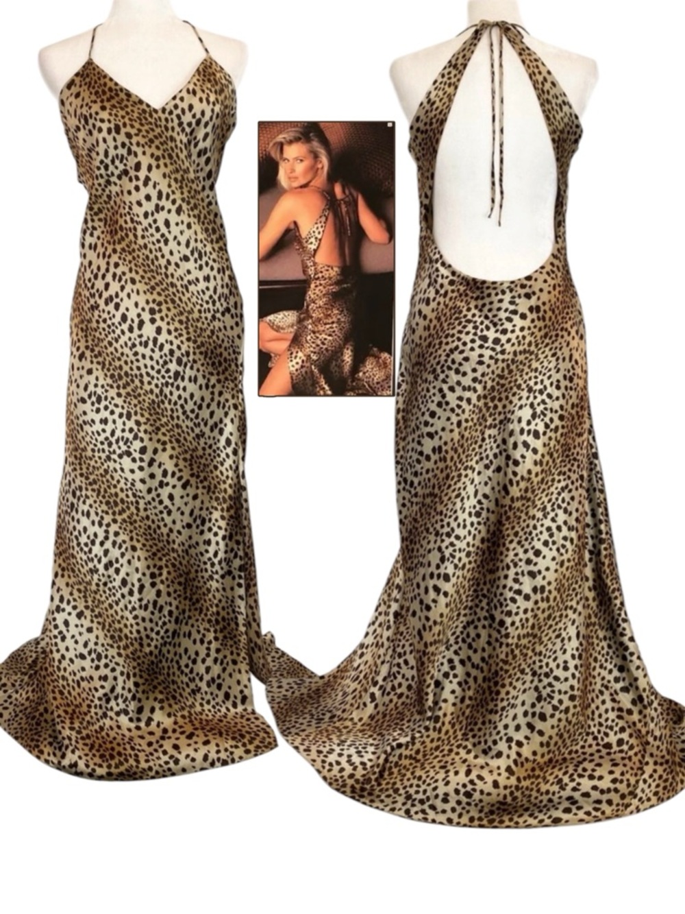 1999 Victoria’s Secret Silky Satin Leopard Print Vintage Maxi Gown Slip Dress M